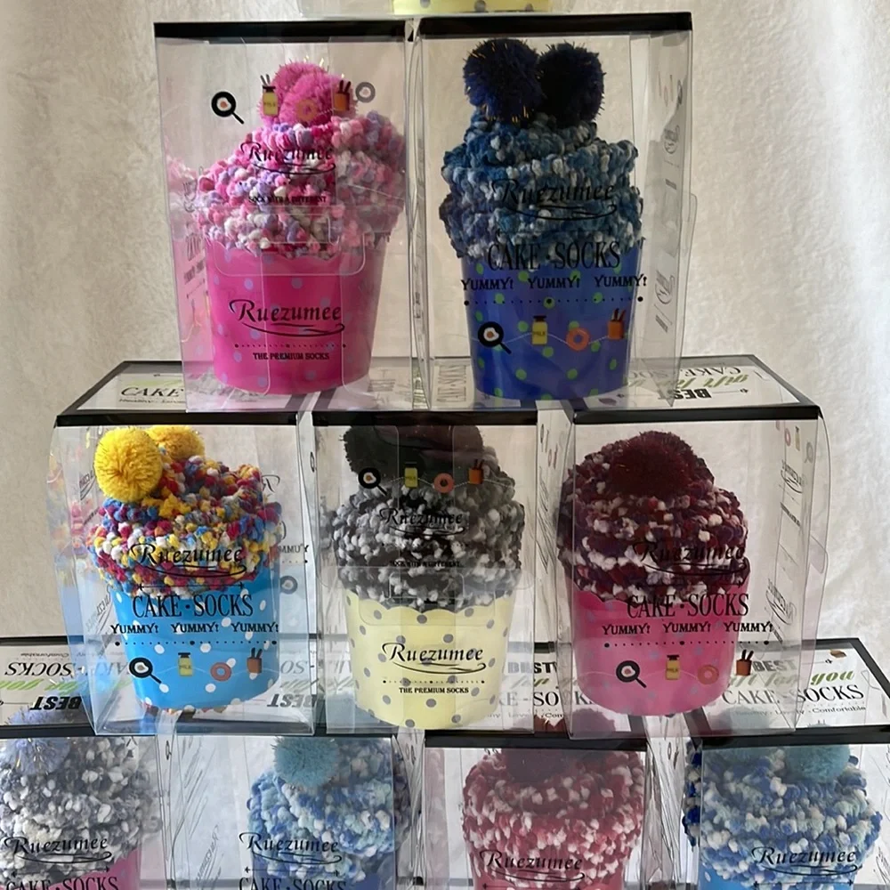 Confetti Cupcake Socks with Pom Poms in Box